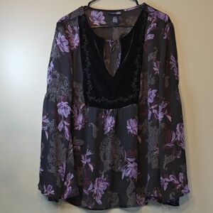 Venesia Jeans Floral Black and Purple Women's Blouse Plus Size